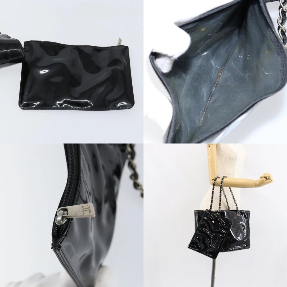 CHANEL Triple Coco Chain Tote Bag Patent leather Black Silver CC Auth 146826 - Picture 15 of 16
